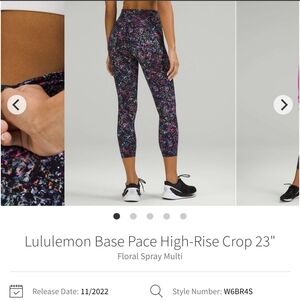 Lululemon Base Pace High-Rise Crop 23" Floral Spray Multi Size 14